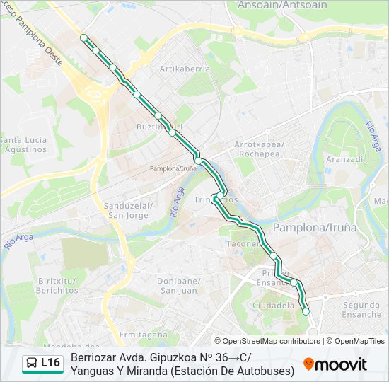 Mapa de L16 de autobús