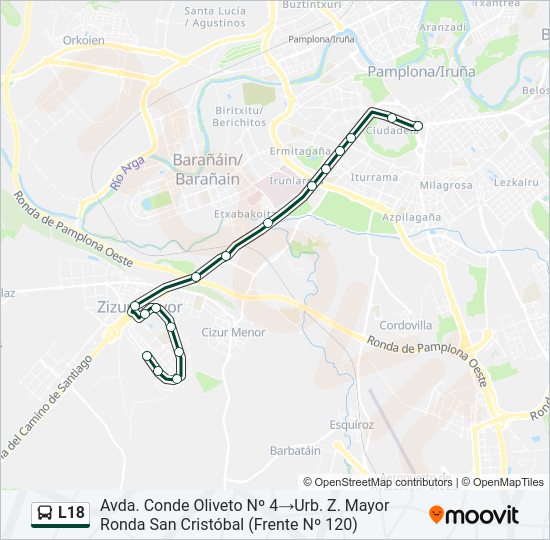 Mapa de L18 de autobús