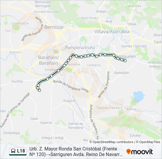 Mapa de L18 de autobús