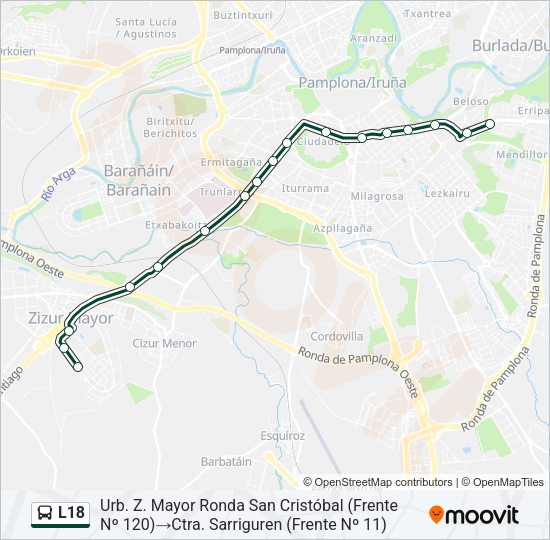 Mapa de L18 de autobús