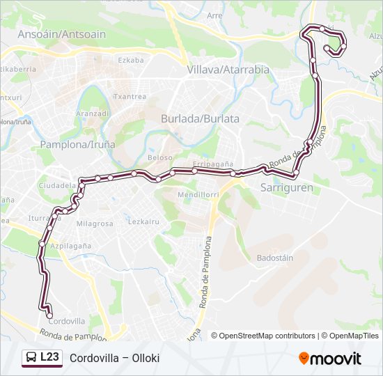 Mapa de L23 de autobús
