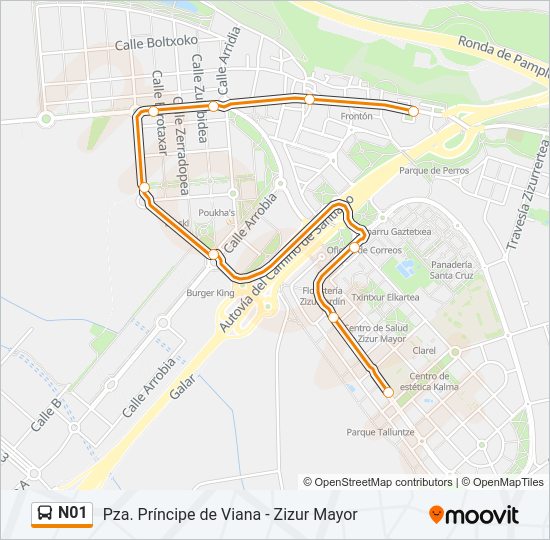 Mapa de N01 de autobús