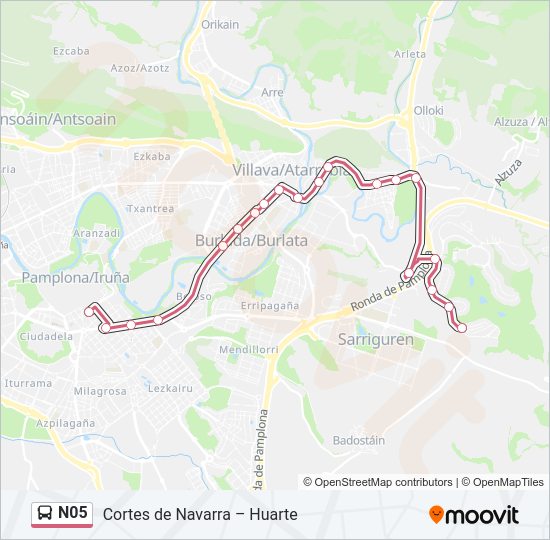 Mapa de N05 de autobús