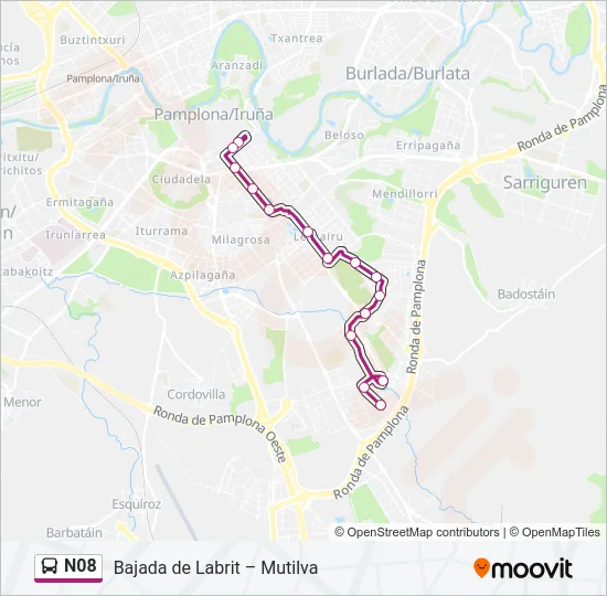 N08 Bus Line Map