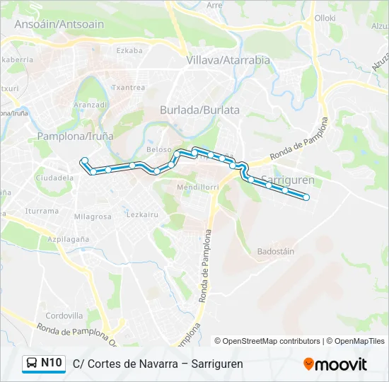 N10 Bus Line Map