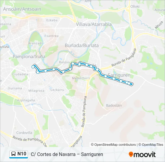 N10 Bus Line Map