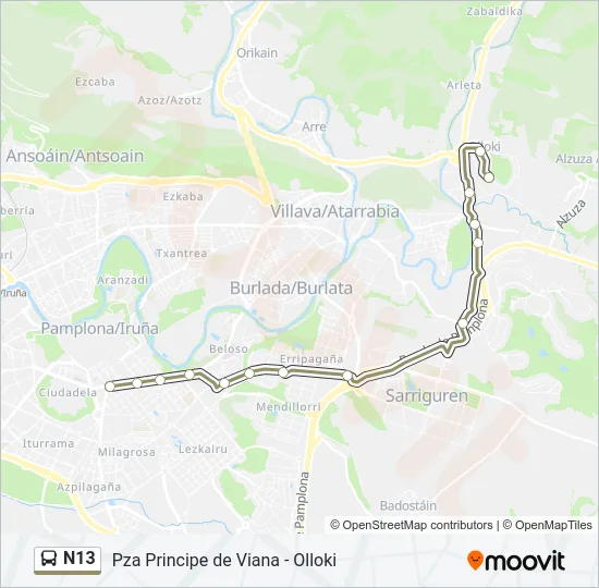 N13 Bus Line Map