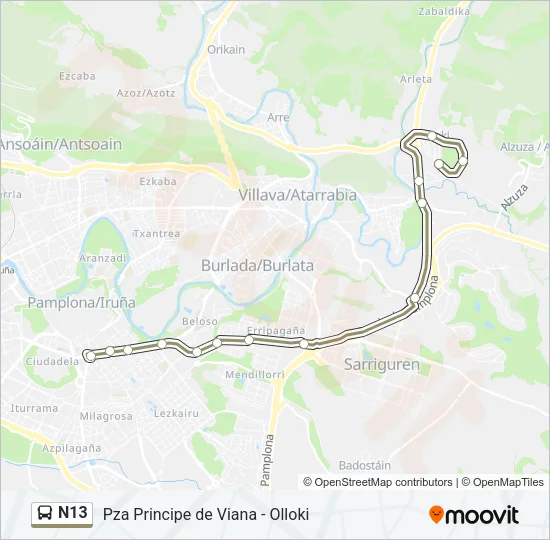 N13 Bus Line Map