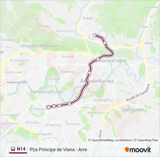 N14 Bus Line Map