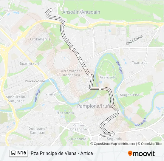 N16 Bus Line Map