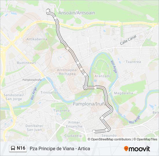 Mapa de N16 de autobús