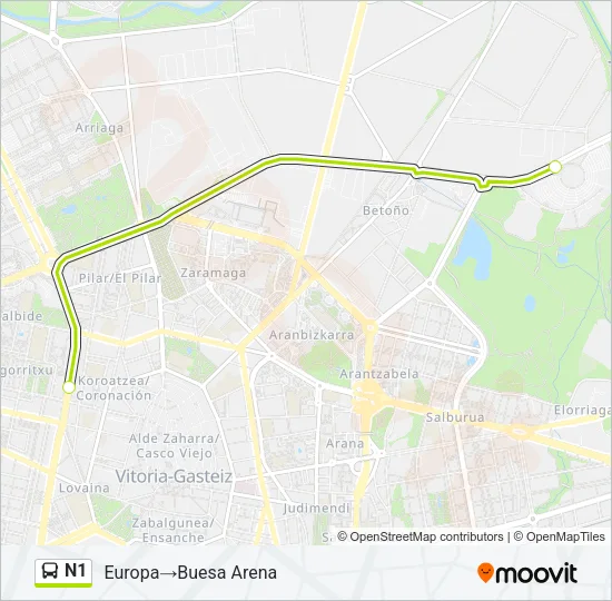 N1 Bus Line Map