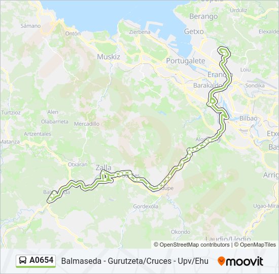 Mapa de A0654 de autobús