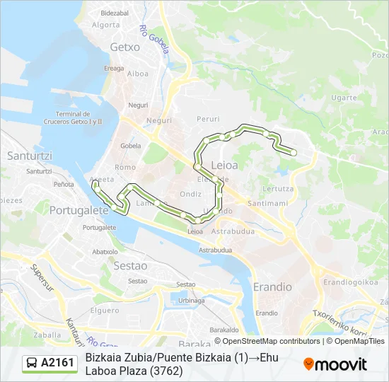 A2161 bus Mapa de línia