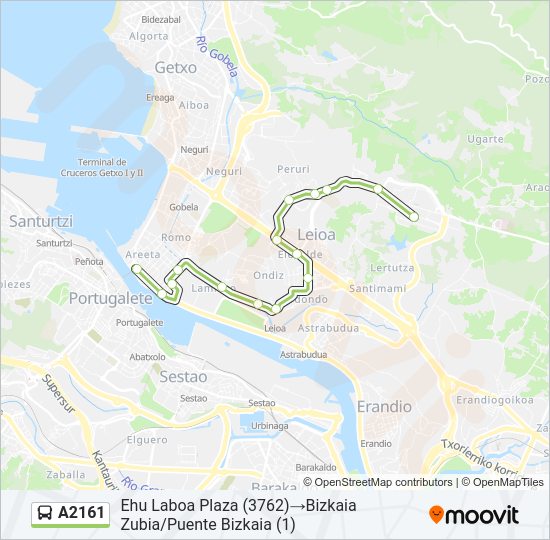 A2161 bus Mapa de línia