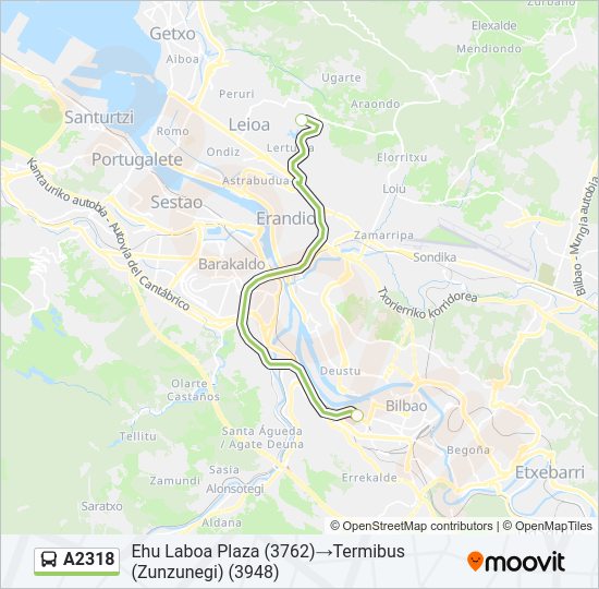 Mapa de A2318 de autobús