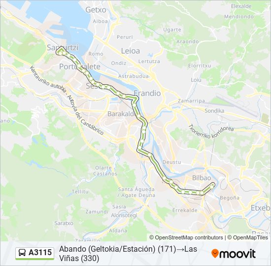 Mapa de A3115 de autobús