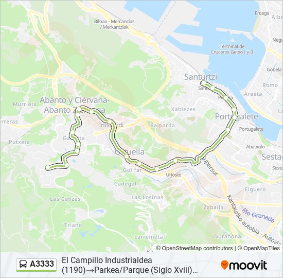 A3333 bus Mapa de línia