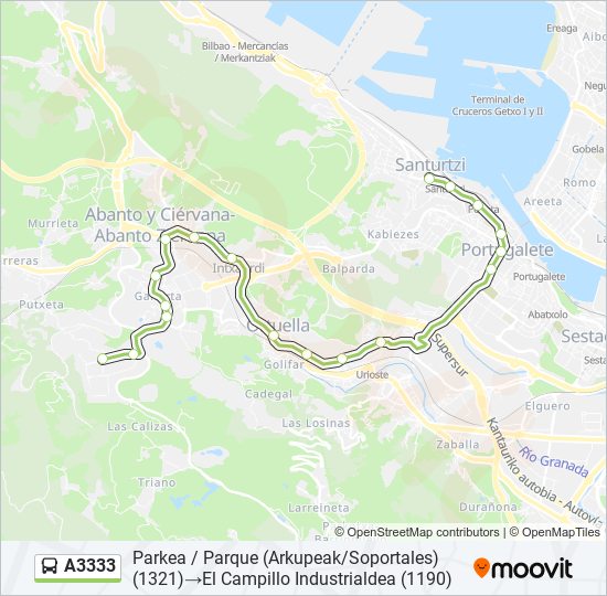 Mapa de A3333 de autobús