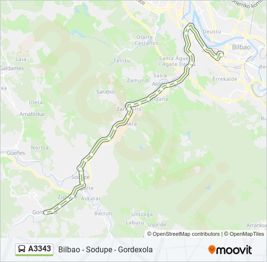 Mapa de A3343 de autobús