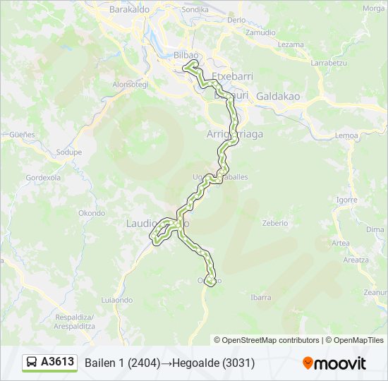 A3613 bus Mapa de línia