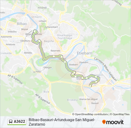 Mapa de A3622 de autobús