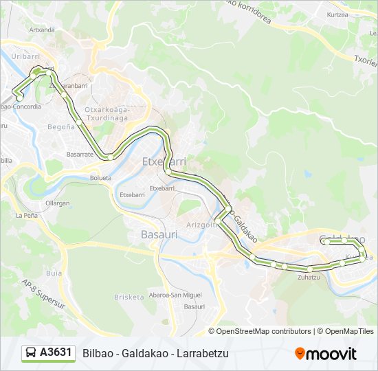 A3631 bus Mapa de línia