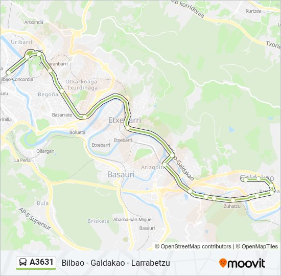 Mapa de A3631 de autobús