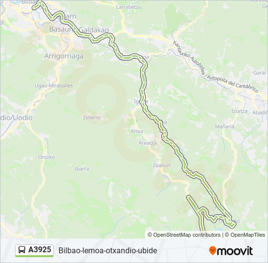 Mapa de A3925 de autobús