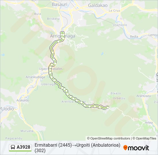 A3928 bus Mapa de línia