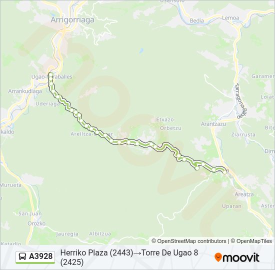 Mapa de A3928 de autobús