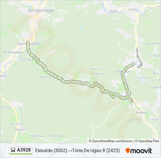 Mapa de A3928 de autobús