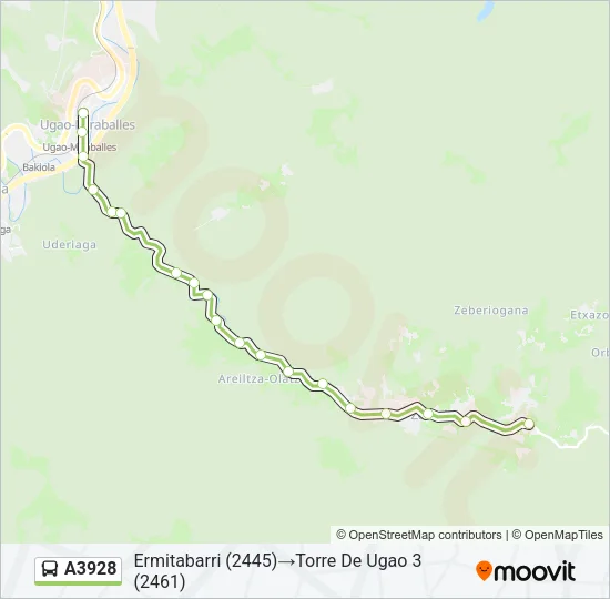 A3928 bus Mapa de línia