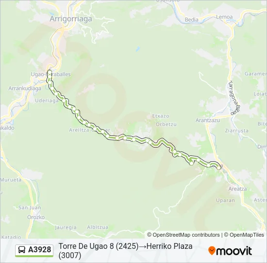 A3928 bus Mapa de línia