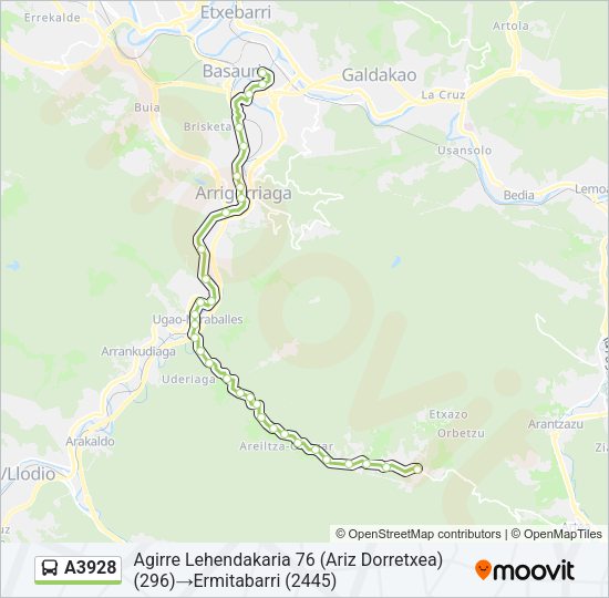 Mapa de A3928 de autobús