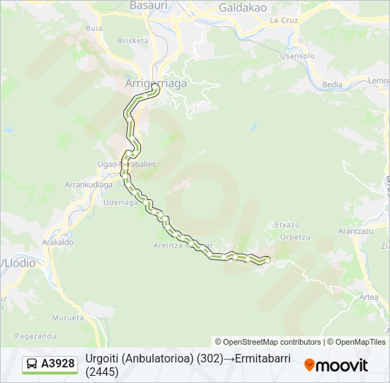 Mapa de A3928 de autobús