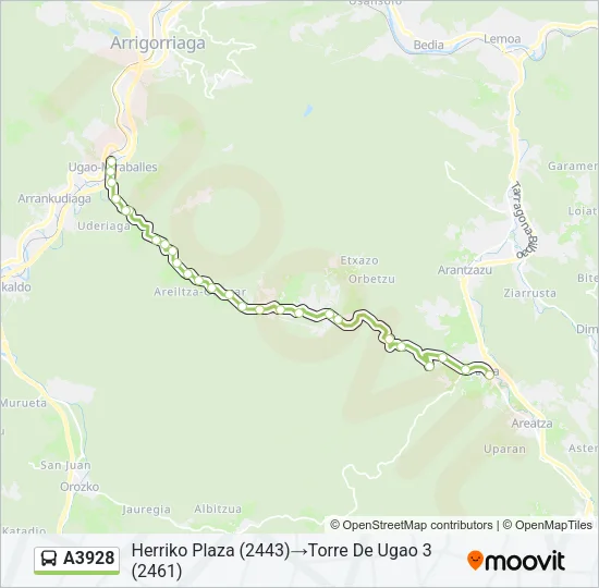 A3928 bus Mapa de línia
