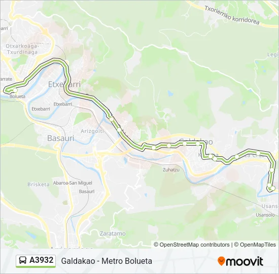 A3932 bus Mapa de línia