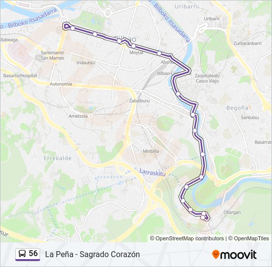 56 bus Mapa de línia