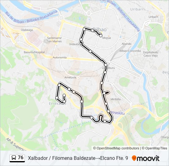 Mapa de 76 de autobús