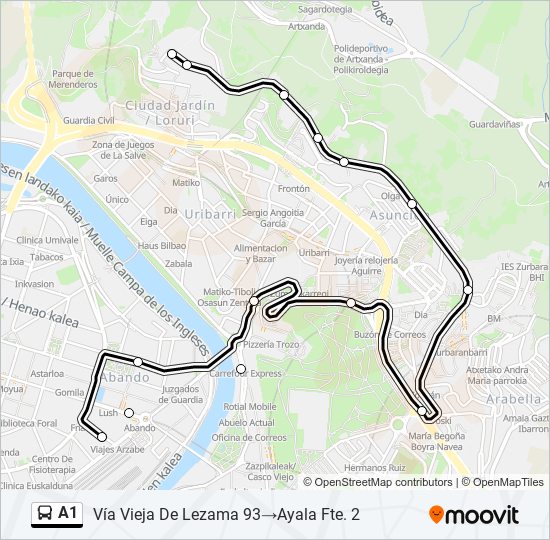 A1 bus Mapa de línia