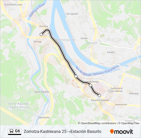 G6 bus Mapa de línia