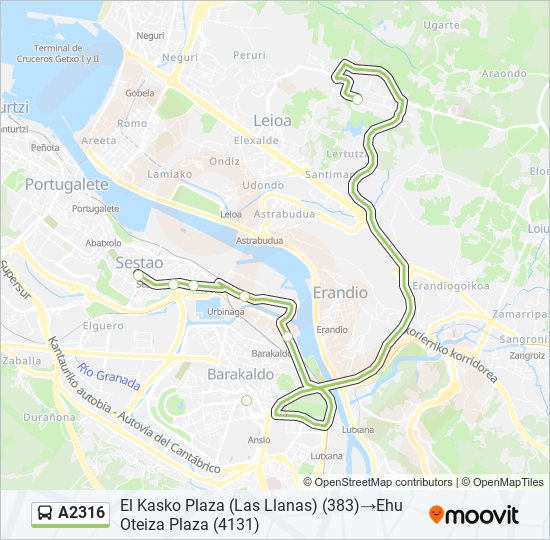 Mapa de A2316 de autobús