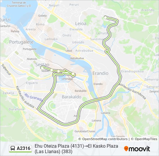 Mapa de A2316 de autobús