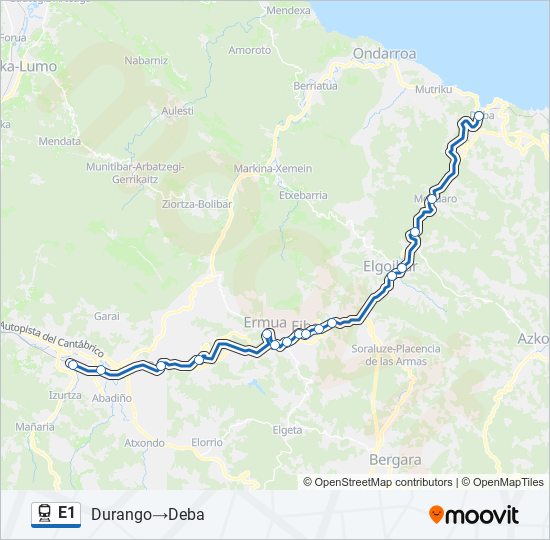 E1 tren Mapa de línia