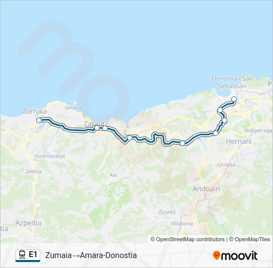 Mapa de E1 de tren