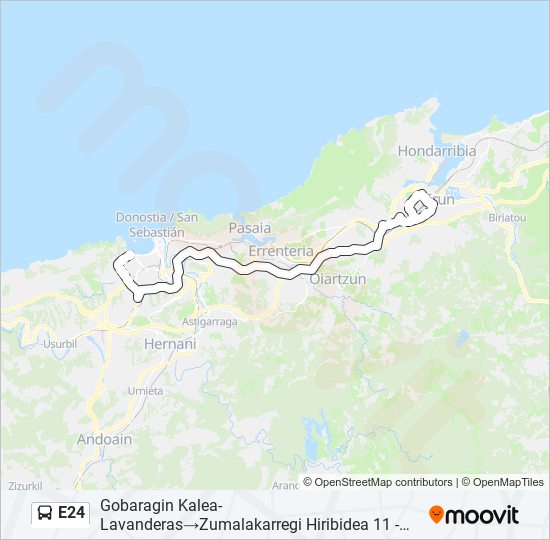 Mapa de E24 de autobús