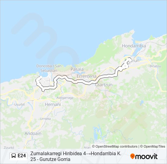 Mapa de E24 de autobús