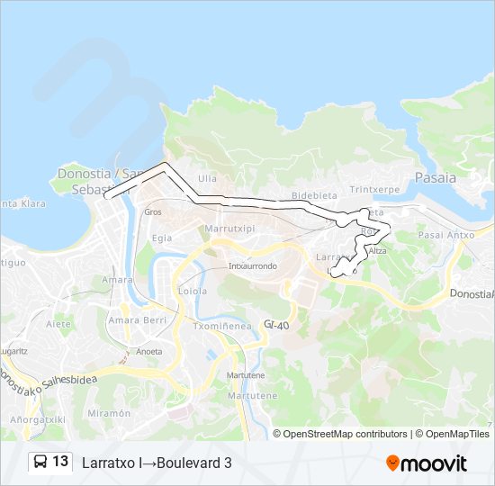 13 bus Mapa de línia