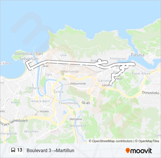 Mapa de 13 de autobús